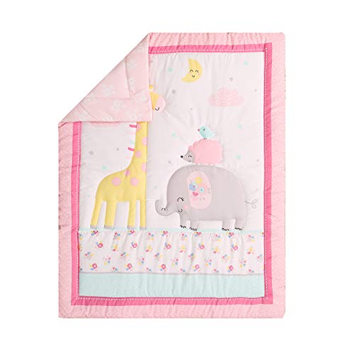 Brandream Baby Crib Bedding Set For Girl Boy Elephant Nursery Bedding With Comforter Fitted Sheet Bed Skirt Diaper Stacker Jungle Animal Elephant Giraffe Bird Print, 4 Piece #TOP2