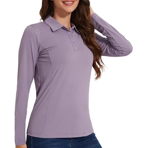 Casei UPF 50+ Long Sleeve Polo Shirts for Women Golf Sport Shirt Tennis Breathable Shirts for Outdoor Workout Tops Women(Dusty Purple,XL) Cover