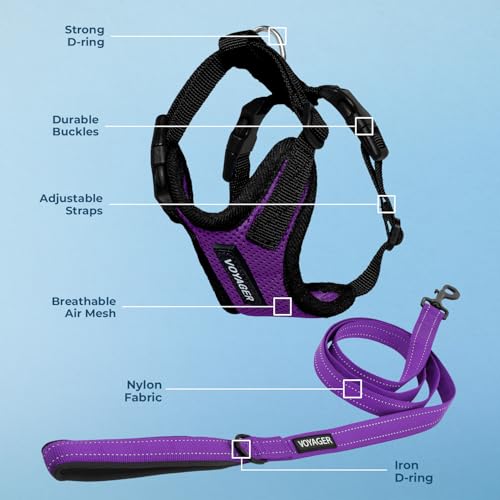 Image of Best Pet Supplies Voyager Step-in Lock Pet Harness w Reflective Pet Leash Combo Set with Neoprene Handle 5ft - Supports Small, Medium and Large Breed Puppies /Cats - Purple /Black Trim Set, S