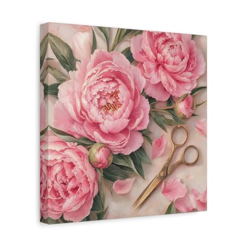 Toile pivoines roses 30x30 cm pour décoration de salon moderne