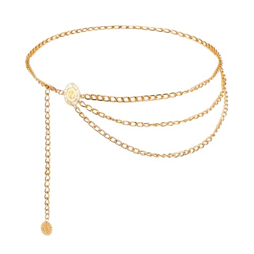 Multilayer Metal Waist Chain Belt for Women, Body Belly Chain for Women Fashion Adjustable Gold Belts for Woman Dress Jeans Trousers Western Accessories for Female Gift for Friends Lover