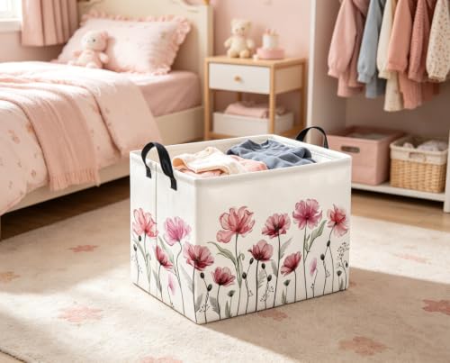 Image of Rectangular Valentines Basket for Women Girls Storage Bin Organizer Box Shelf Room Decor(Silk Flower)