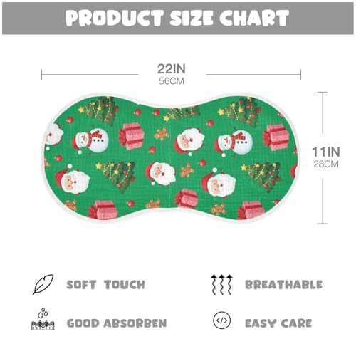 2 Pack Muslin Burp Cloths Christmas Santa Green Cotton Baby Burp Cloths Ultra Soft Burping Cloth Absorbent Spit Up Rags for Newborn Boys Girls, Large 22" x 11"2