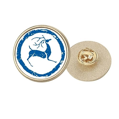 Broche ronde cerf bleu en métal doré art déco taille M pour veste
