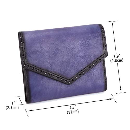 IVTG Genuine Leather Trifold Wallets for Women Vintage Handmade Small Purse Money Clip Card Case (Purple)4