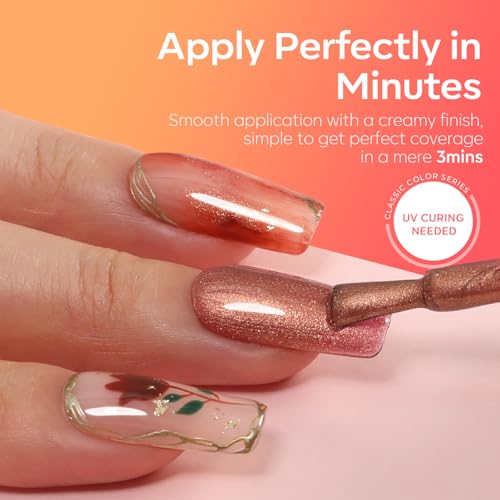 Image of modelones Orange Gel Nail Polish Nude Brown Gel Polish Shimmer Glitter Soak OFF LED Manicure DIY Salon 15 ML