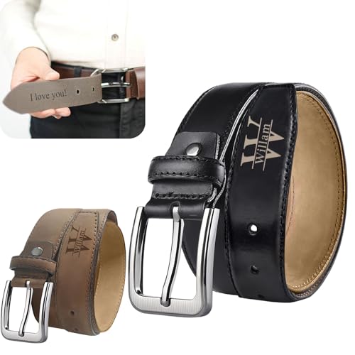 Personalized Engraved Leather Belt for Men Custom Belt for Him with Name Belt for Husband Fathers Anniversary Birthday Gifts