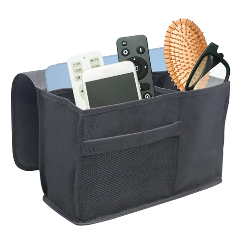 RETHINK YOUR ROOM Bedside Storage Caddy Organizer, Phone TV Remote Control Magazines Tablet Water Bottle, Home College Dorm Bunk, Warsaw Grey