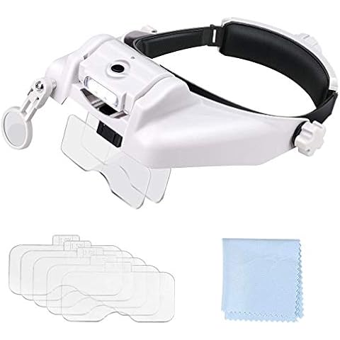 Powcan 3 LED Headband Magnifier Illuminated Hands Free Head Magnifying Glasses for Reading, Jewellery Loupe, Watch and Electronic Repair- 6 Detachable Lens 1.0X, 1.5X, 2.0X, 2.5X, 3.5X, 8X Cover