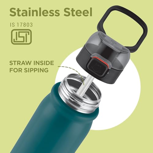 Image of MILTON Reva 750 ISI Certified Stainless Steel Water Bottle with Twin Lid Sip or Gulp, 750ml | Single Wall, BPA-Free, Leakproof | Sturdy Handle | Ideal for Home, Office, Gym & Travel, Teal Blue