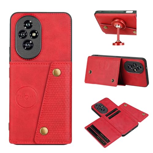 Image of for Honor 200 Pro 5G Case with Card Slots Kickstand Leather + TPU Phone Cover - Red