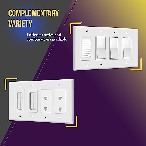 ENERLITES Decorator Light Switch or Receptacle Outlet Wall Plate, Gloss Finish, Mid-Size 4-Gang 4.88\" x 8.58\", Polycarbonate Thermoplastic, 8834M-W, White - Thumbnail 3