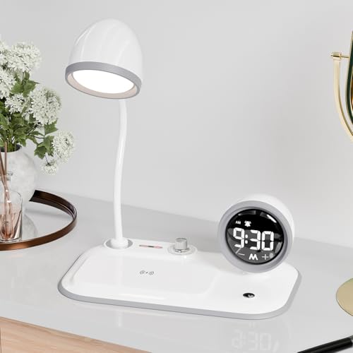 Image of Lifelong 3-in-1 Wireless Charging Desk Lamp with LED Light & Digital Alarm Clock|Fast Wireless Charging Pad, Adjustable Brightness, Touch Control & Night Mode|Perfect for Bedroom, Office & Study Table
