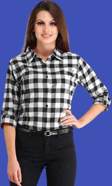 Image of Women Casual Check Shirt Cotton Long Sleeve Stylish Checked Pattern Fashion Clothing