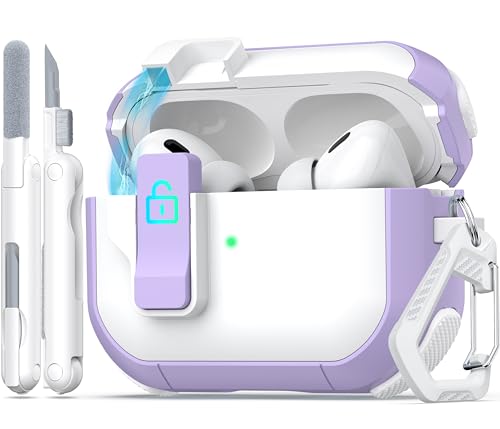 MHYALUDO for AirPods Pro Case (2nd/1st Gen), Dual-Color Design with Automatic Pop-Up Lid, Includes Cleaning Tool, Durable and Shockproof, Compatible with Wireless Charging, White/Purple