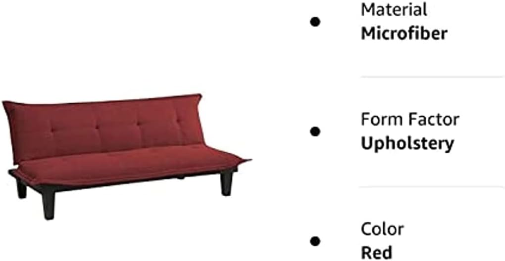 Convertible Futon Couch Bed with Microfiber Upholstery and Wood Legs, Red