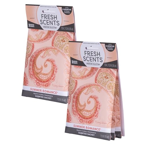 Fresh Scents Scented Sachets | Summer Romance | Home Fragrance | Long Lasting (Up to 6 Months) | Air Freshener for Closets Drawers & Cars | 6 Pack