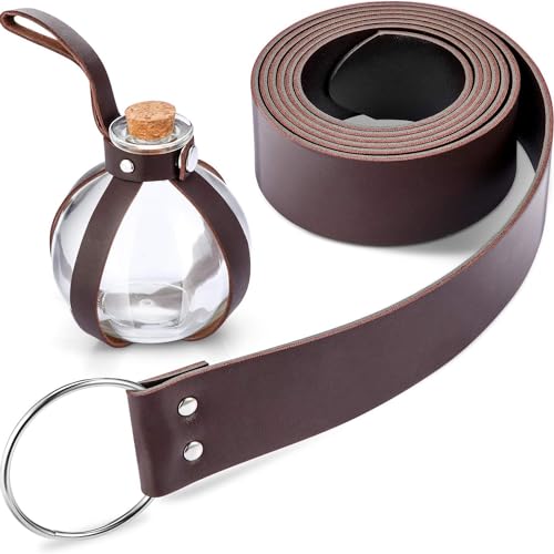 Ieron Halloween Dark Magic Cork Potion Bottle Round Spherical Clear Glass Bottle with 74" Medieval Knight Leather Belt for Costume Cosplay Props DIY Crafts and Decorative Bottles