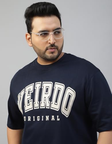 Image of Veirdo 100% Pure Cotton Oversized Fit Drop Shoulder Aesthetic Front Chest Typo Graphic Printed T-Shirt for Men (Sizes : 2XL to 5XL)