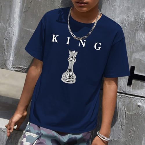 Image of Boys Graphic Tee King Chess Printed T-Shirt Kids Cool Designer Shirts Short Sleeve Shirt Clothes for Teen Boy Trendy