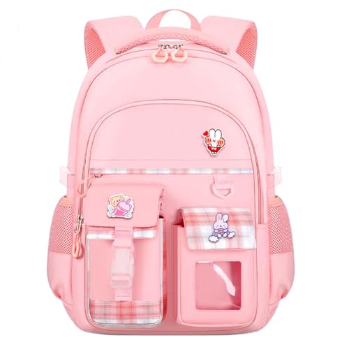 Cute Backpack for Teen Girls Kids Kawaii Bookbag Elementary Middle School Student Back Packs Aesthetic Travel Daypack Ages 6-8 8-10 10-12 (Pink,S)