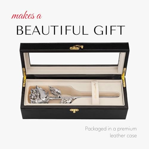 Image of Forever Rose Real Rose Dipped in Platinum, Luxury Leather Display Case