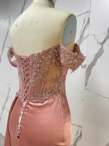 Spaghetti Straps Mermaid Slit Prom Dresses 2025 Beaded Long Satin Formal Evening Gowns for Women4