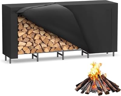VRAXO 12.7FT Outdoor Firewood Rack with Cover, 152x14.2x46.1in, Heavy Duty Firewood Holder & 600D Oxford Waterproof Cover for Fireplace, Patio, Indoor/Outdoor Log Storage Rack for 3/4 Cord of Firewood
