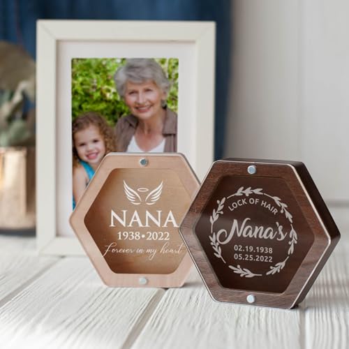 Image of Personalized Keepsake Box for Bereavement Gift, Lock of Hair Memorial, Sympathy Gift for Loss of Mother, Grandmother, Dad, Daughter, Son, Mom, Clear Lid, Engraving, Gift Box (Light Wood)