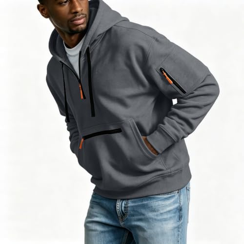 Workout Hoodies for Men Quarter Zip Pullover Tactical Hooded Sweatshirt - image 3
