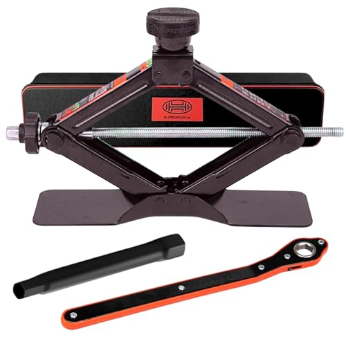 HEYNER Premium Multifit Scissor Jack Cars, SUVs, Vans – Complete Lifting Kit with Accessories Speed Ratchet Extension Bar Interchangable Rubber Pad Carry Bag (2 Tons 347230)