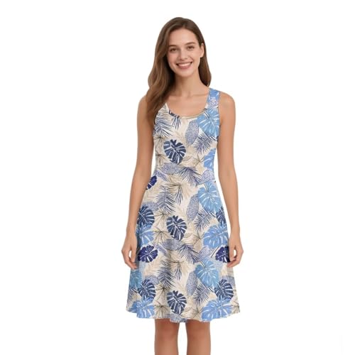 Image of Women Stylish Tank Dresses Sleeveless Round Neck Midi Casual Dress with Pocket for Summer