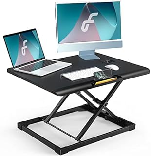 Fenge Standing Desk Converter 65×50cm Ergonomic Sit to Stand Up Desk with Phone Holder and Organizer Slot, Portable and Adjustable Desk Riser