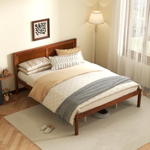 KOMFOTT Queen Size Wood Platform Bed Frame with Headboard, Solid Wood Bed Frame with Slat Support, 10-Leg Support, Under Bed Storage, 16” Mattress Foundation Bedroom Furniture, No Box Spring NeededThe Forest Stewardship Council