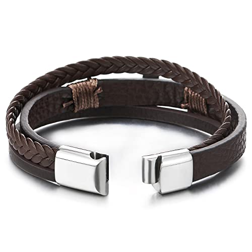 Pulsera de cuero trenzado con cruz lateral de acero miniatura 3