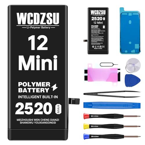 WCDZSU Battery Replacement for iPhone 12 Mini 2520mAh High Capacity New 0 Cycle Li-Polymer Battery for iPhone 12 Mini with Complete Repair Tool Kit Model A2176 A2398 A2400 A2399
