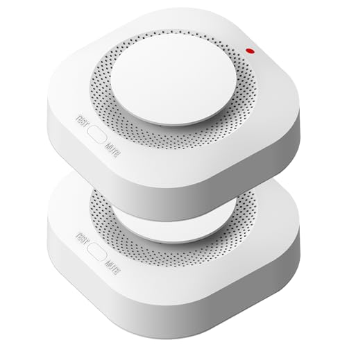 Set of 2 Smoke Detectors SS-185 ，Botón Silencio/Test, instalación sin Taladro ，Alarma de Humo Certificado EN14604/CE/EMC/FCC/REACH/ROHS. 85 dB ，Smoke Alarms penetrante, 10 años de batería，Blanco