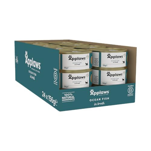 Latas de Comida húmeda Natural para Gatos Applaws, Pescado de mar en Caldo - 24 x 156 g