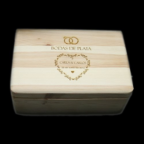 Caja de Madera Grabada con 2 Copas Grabadas