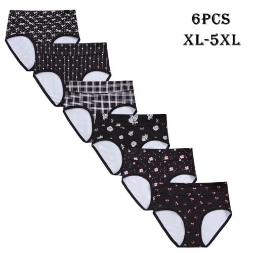 Image of Womens Underwear XL-5XL Plus Size Ladies Panties Mid High Waist Briefs for Woman Floral Print Pantys 6-Pack