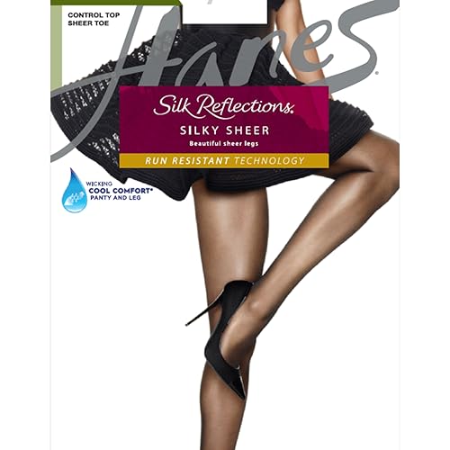 Hanes Silk Reflections Women's Silky Pantyhose with Run Resist, Control Top, Sheer Toe, All Day Comfort, Jet, Size EF (Pack of 1) - image 4