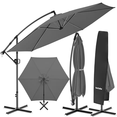 tectake® Parasol déporté à pied, 3,5 x 3,5 m, Pivotant à 360°, Inclinable de 90° à 135°, Protection UV 50+, Double-toit, Parasol de jardin exterieur, Terrasse, Balcon, Piscine, Housse de protection