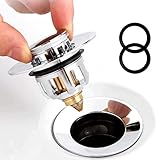 Mosac Abflussstopfen, Universeller Waschbeckenstöpsel, Pop Up Stöpsel Abflusssieb Waschbecken, Edelstahl-RüCkprall Ablauffilter füR Badewanne Küche Aufsatzwaschbecken 34-38mm (2), JTTS, 6.5cm