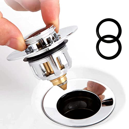 Mosac Abflussstopfen, Universeller Waschbeckenstöpsel, Pop Up Stöpsel Abflusssieb Waschbecken, Edelstahl-RüCkprall Ablauffilter füR Badewanne Küche Aufsatzwaschbecken 34-38mm (2), JTTS, 6.5cm Cover