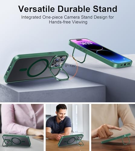 Image of FNTCASE for iPhone 14 Pro-Max Case: Magnetic Slim Matte Protective Case with Kickstand | Shockproof Drop Full Protection Anti-Fingerprint Thin Translucent Frosted Phone Cover(Green)