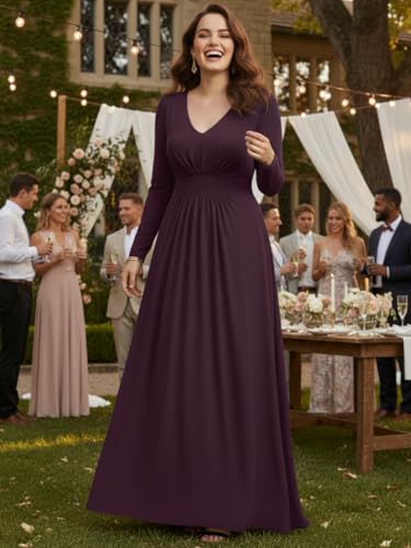 Image of KOH KOH Womens Long Sleeve Flowy Empire Waist Fall Pleated Maxi Dress