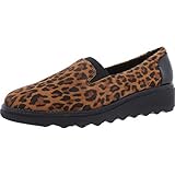 Clarks Women's Sharon Dolly Loafer, Dark Tan Leopard Print Suede, 7.5