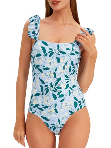 Women's One Piece Swimsuit with Cover Up Modest Bathing Suits with Cover Up Set Sarong Wrap Swim Suits for Women Slimming Swimwear Retro Floral Two Piece Swimsuits Green Leaf Medium2