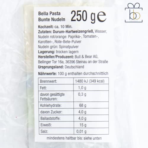 Bull & Bear bunte Wohnmobil Nudeln 250g, Motivnudeln aus Hartweizengrieß, handgefertigt in deutscher Manufaktur, Pasta Geschenk