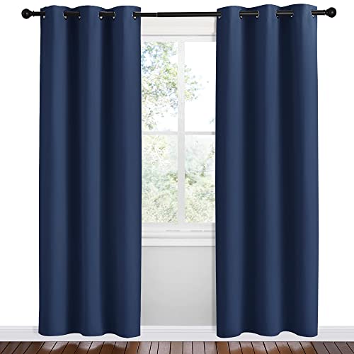Image of NICETOWN Blackout Draperies Curtains, Navy, 1 Pair, 42 x 78 inches, All Season Thermal Insulated Solid Grommet Top Blackout Curtains /Drapes for Kid's Room